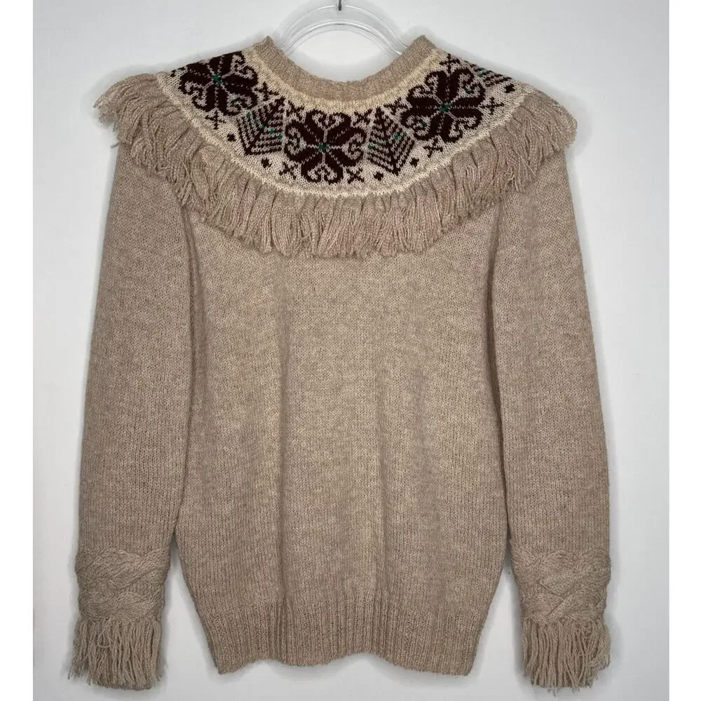 1970s Unbranded Nordic Knit Sweater & Skirt Set w/ Belt medium